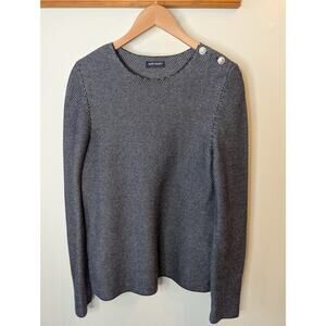 Saint James Navy White Textured Knit Sweater Anchor Buttons Nautical France 8